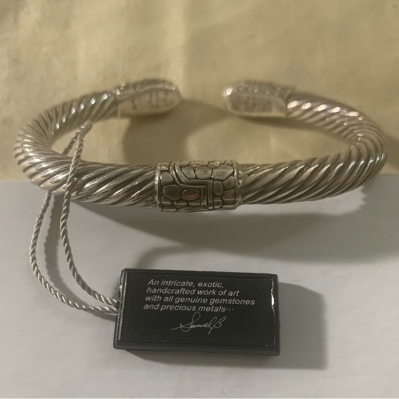 Samuel B. Sterling Silver Cable & 18K Hammered Gold Bangle Bracelet - Picture 2 of 9